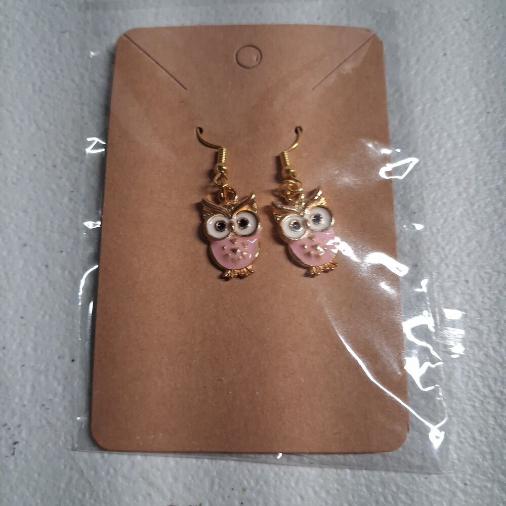 Handmade Pink Owl Earrings Dangle